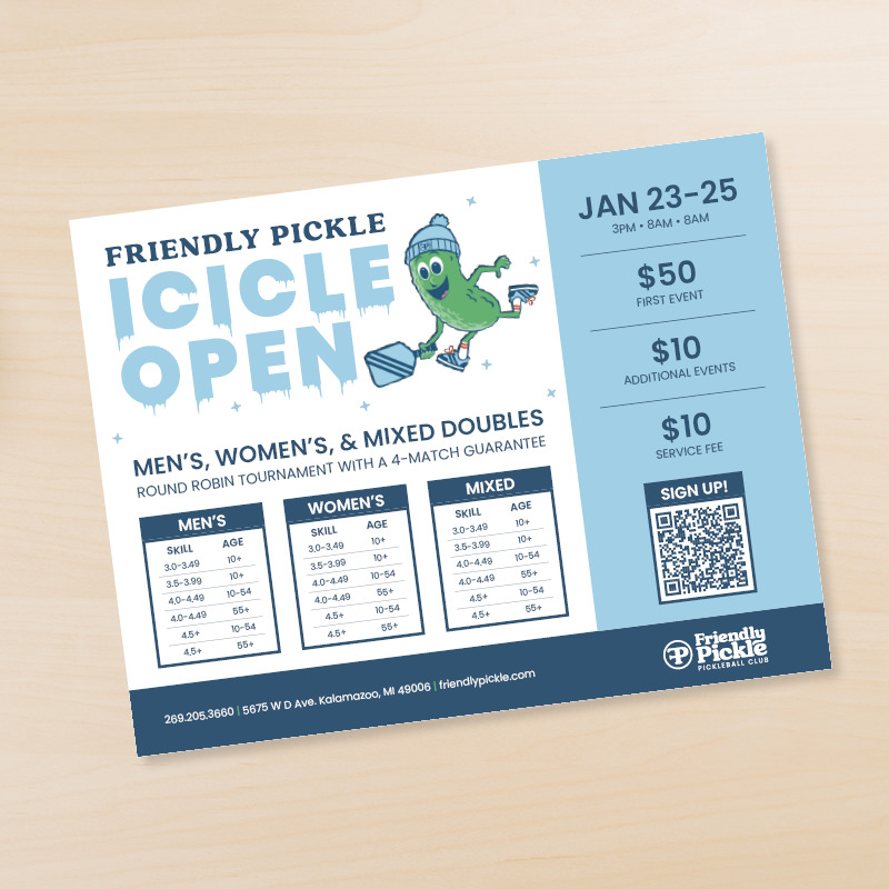 Shamus Design - Friendly Pickle - Icicle Open Tournament - Flyer